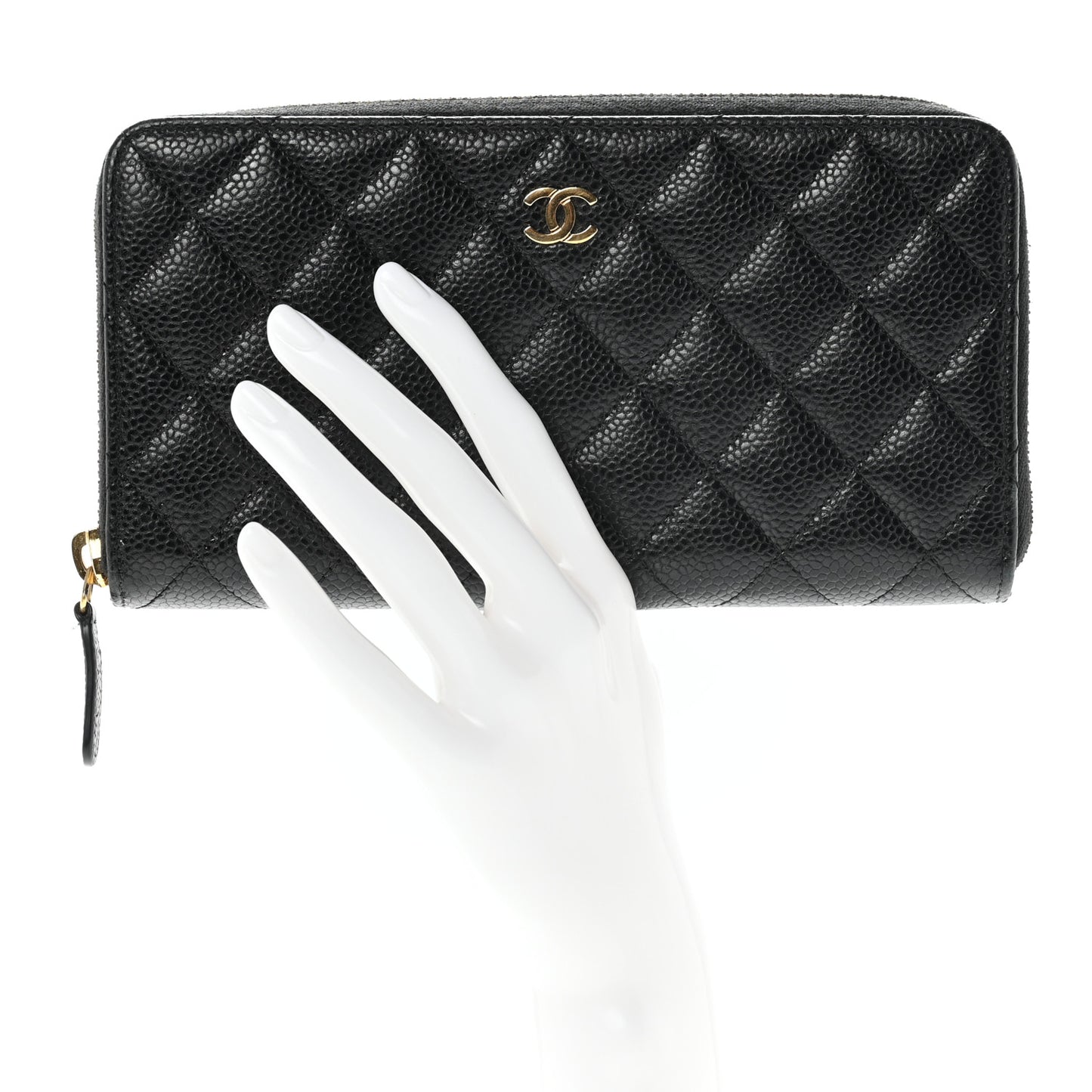 Caviar Quilted Large Gusset Zip Around Wallet Black