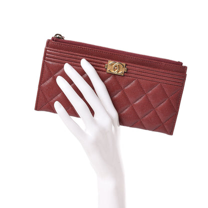 Chanel Caviar Quilted Classic Zip Boy Pouch Burgundy 2 of 12