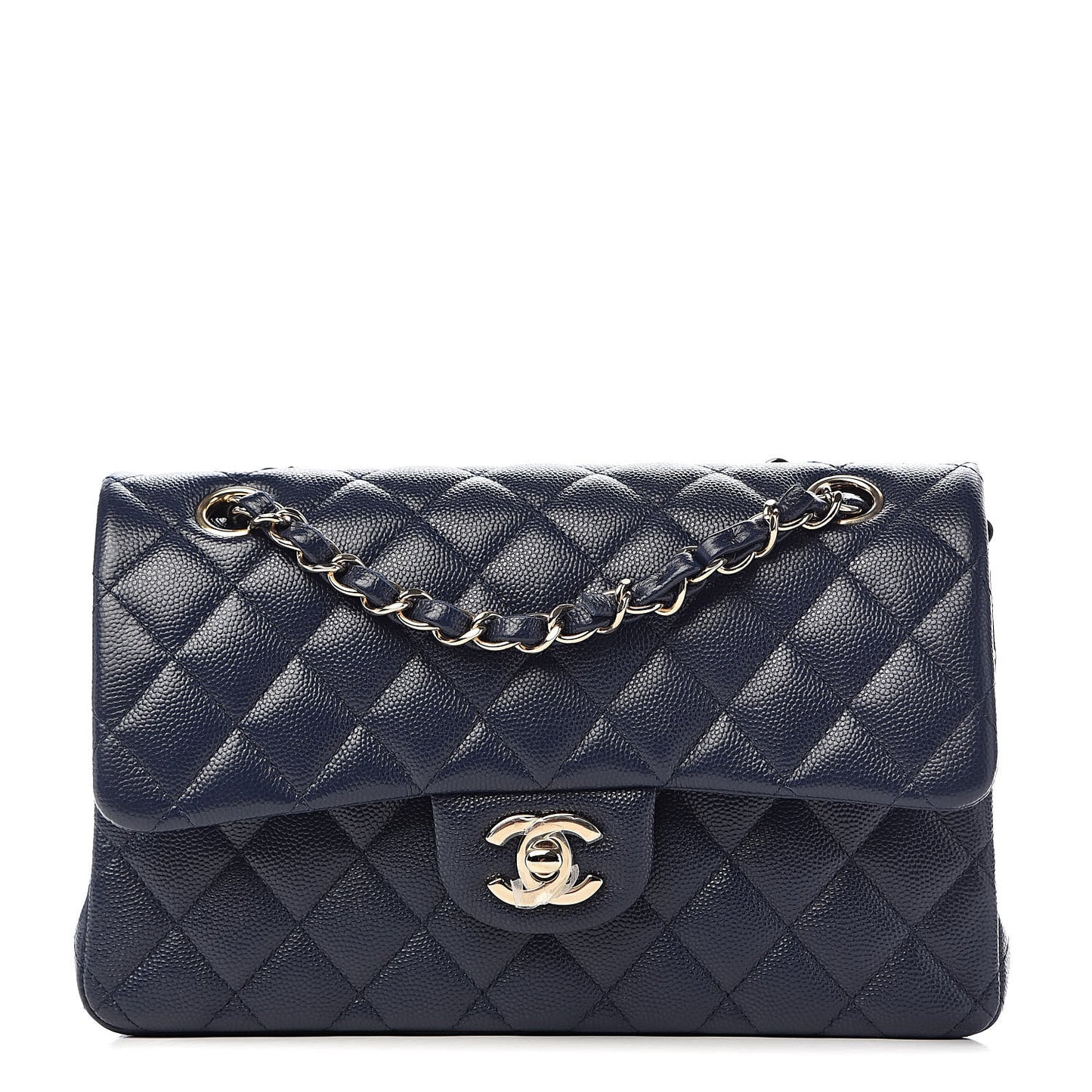 Caviar Quilted Small Double Flap Navy