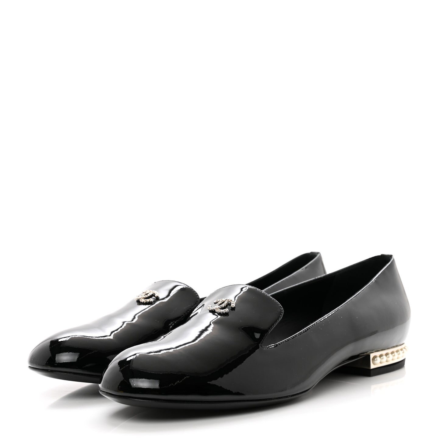 Patent Calfskin Pearl CC Loafers 41 Black