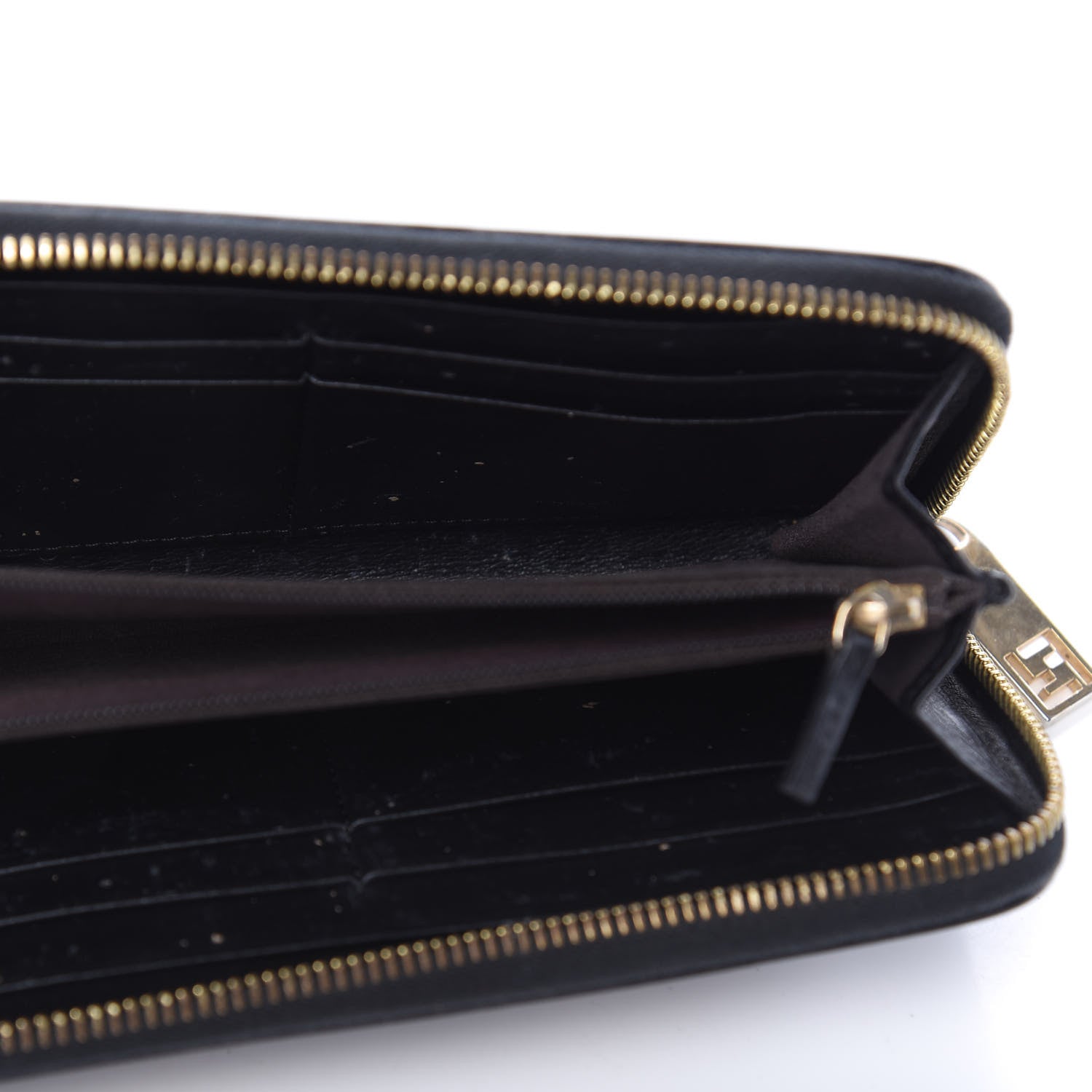 Fendi Pequin Cuoio Vegetale Zip Around Wallet Tobacco Black 5 of 10