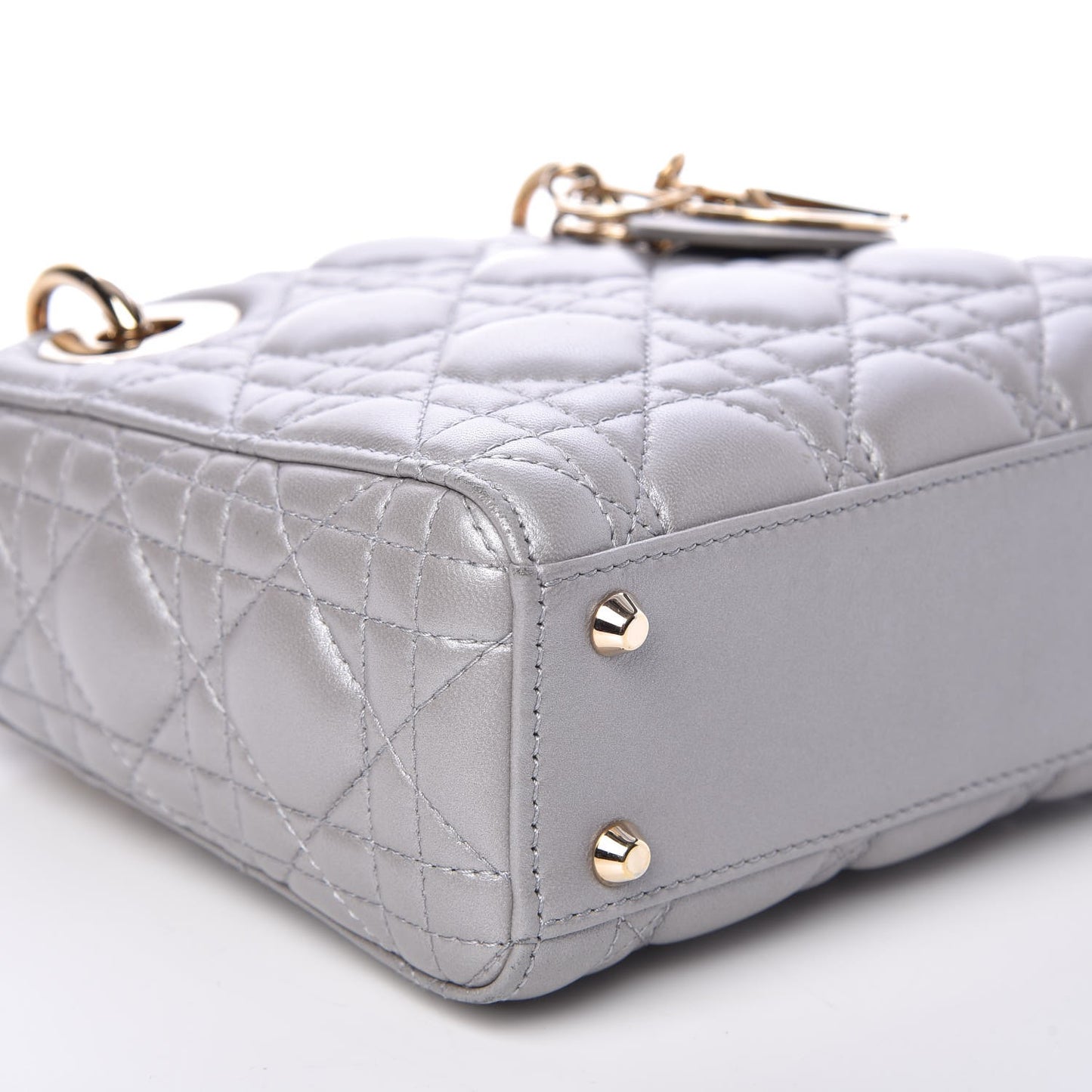 Metallic Lambskin Cannage Mini Lady Dior Grey