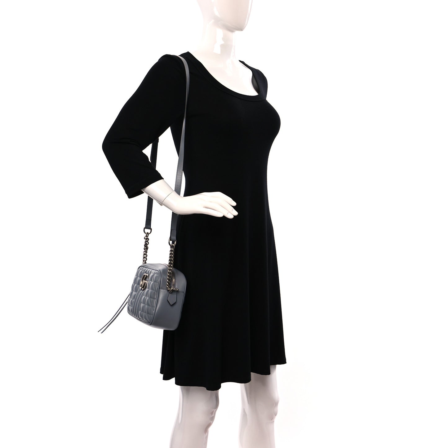 Calfskin Matelasse Aria Small GG Marmont Chain Shoulder Bag Deep Grey