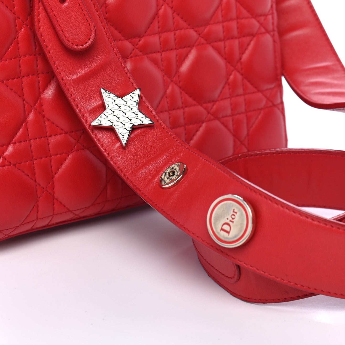 Lambskin Cannage Small Lucky Badges My Lady Dior Red