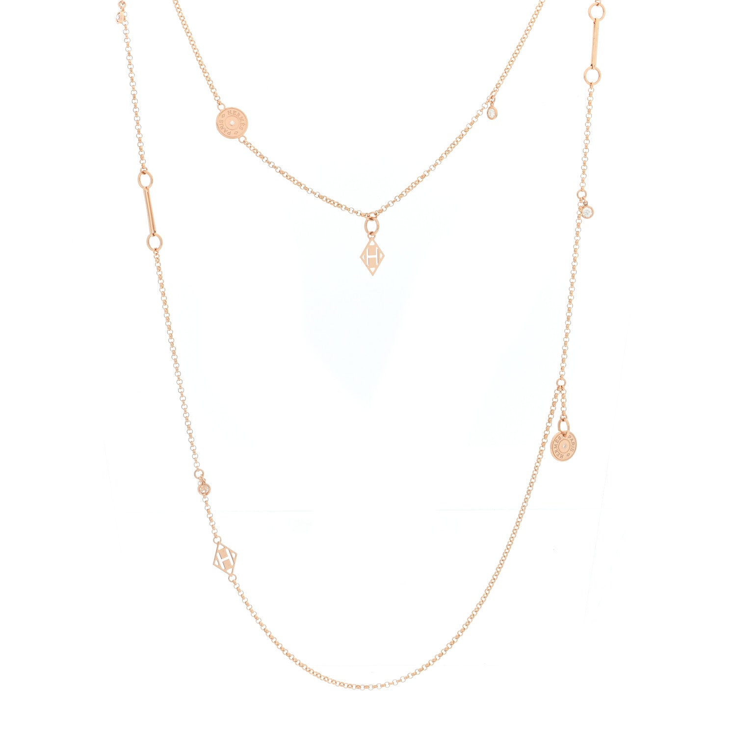 Hermes 18K Rose Gold Diamond Long Gambade Necklace 1 of 5