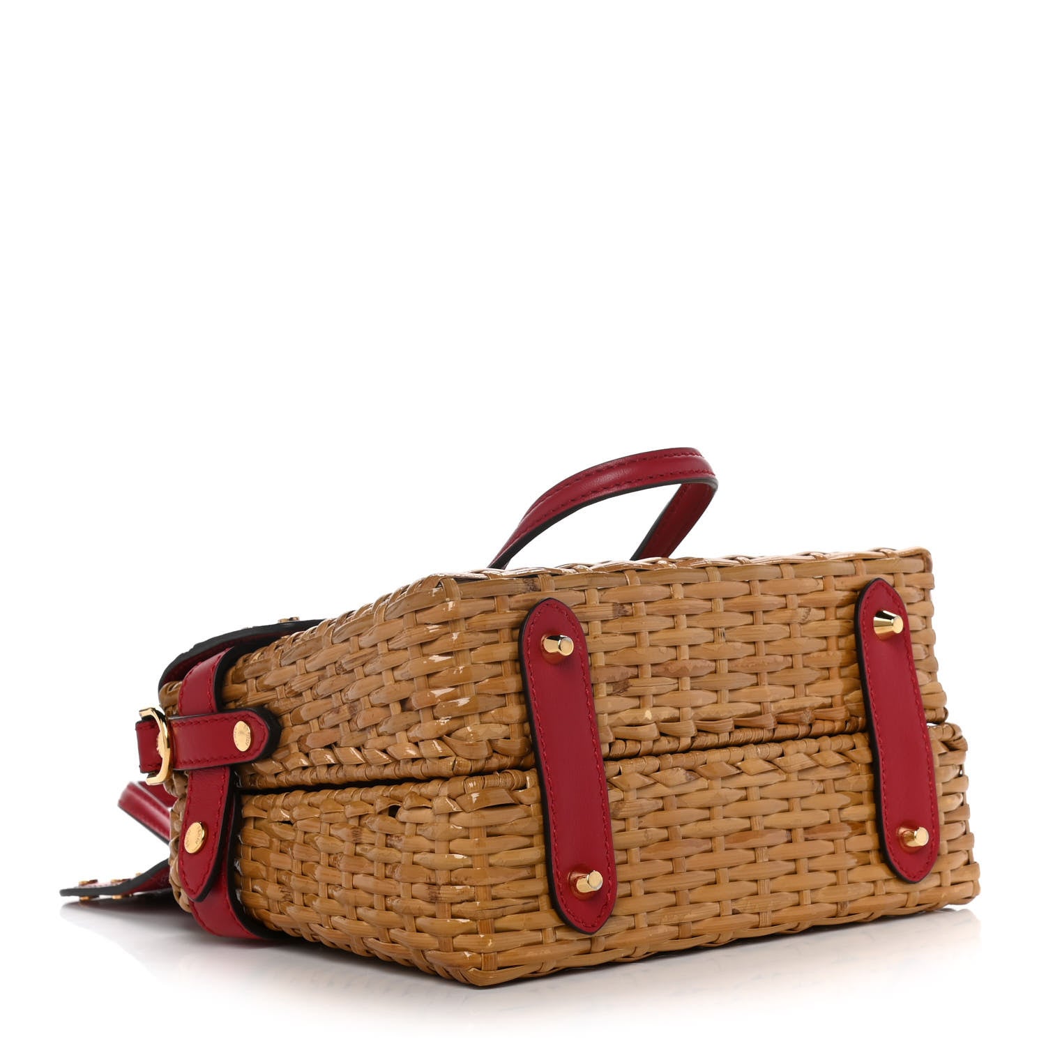 Fendi Wicker Calfskin FF 1974 Embossed Small Flip Tote Maya Black Fragola 6 of 13