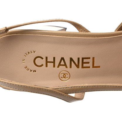 Chanel Lambskin Grosgrain Cap Toe CC Slingback Pumps 40 Beige Black 7 of 8