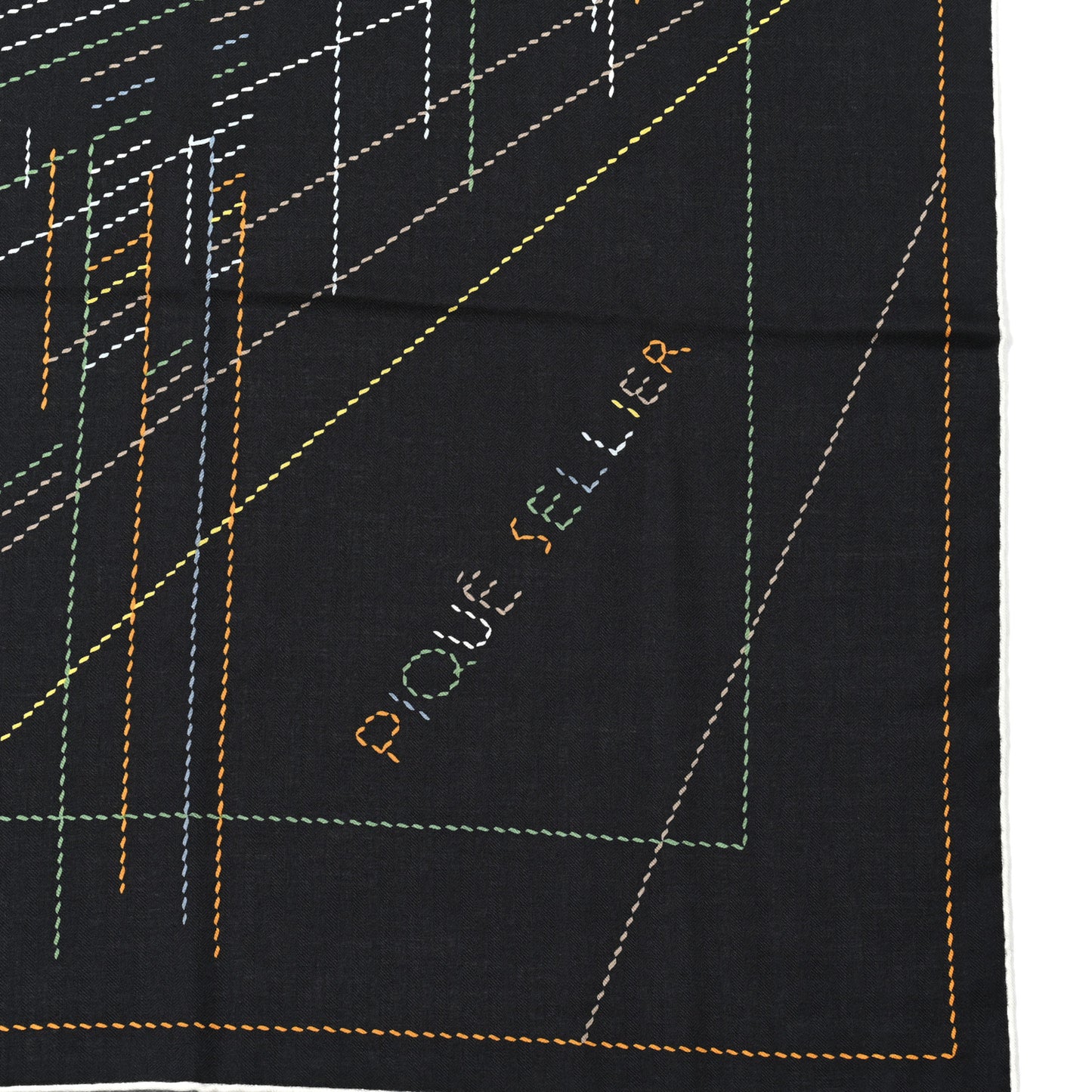 Silk Embroidered Giant Pique Sellier Scarf 140 Caban Vert Jaune