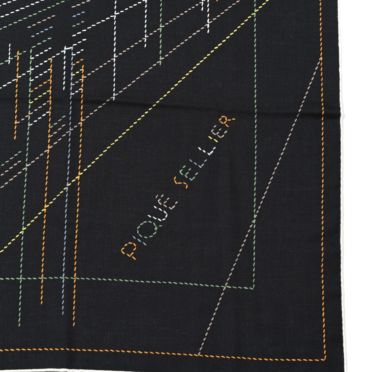 Hermes Silk Embroidered Giant Pique Sellier Scarf 140 Caban Vert Jaune 5 of 5