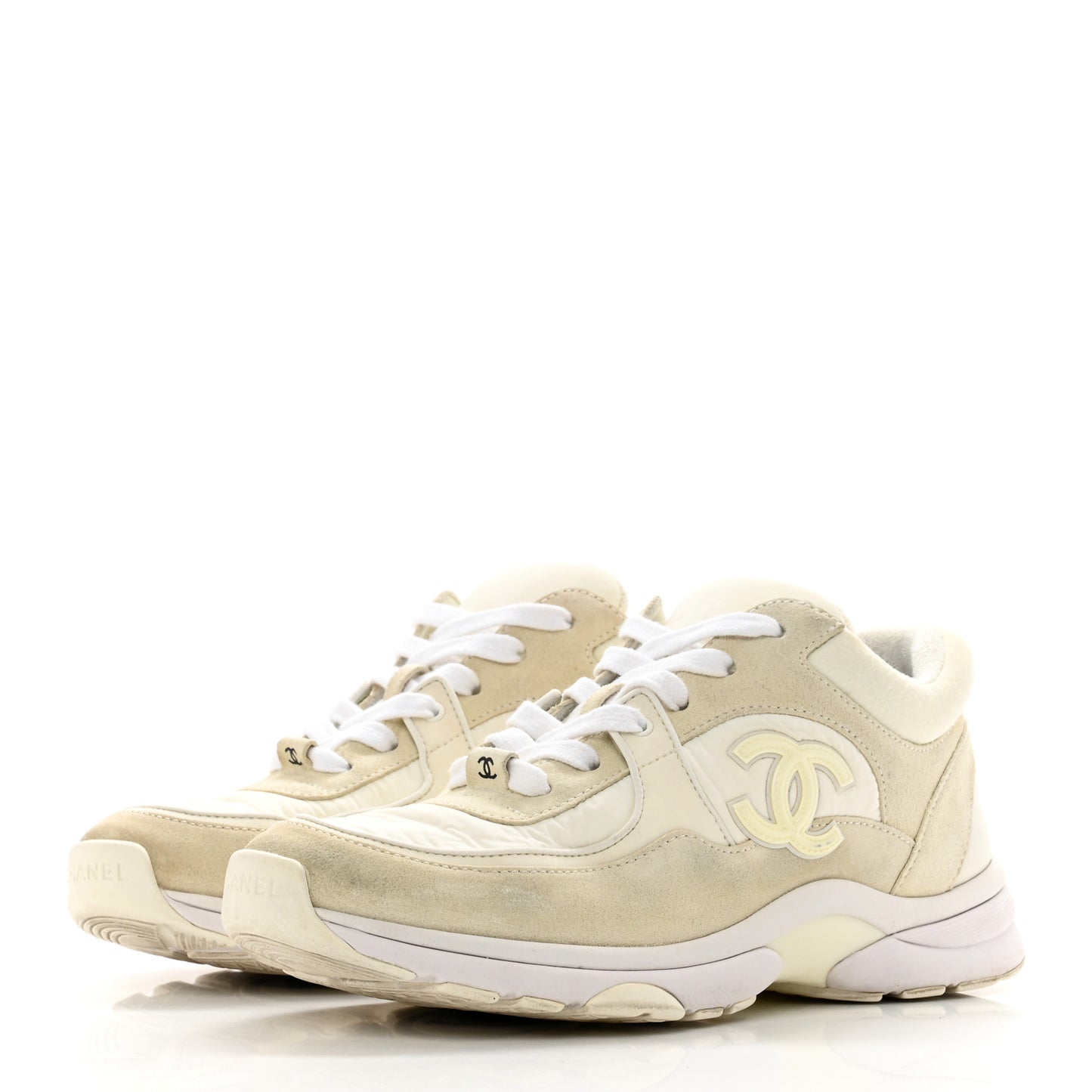 Suede Calfskin Fabric CC Sneakers 37 White
