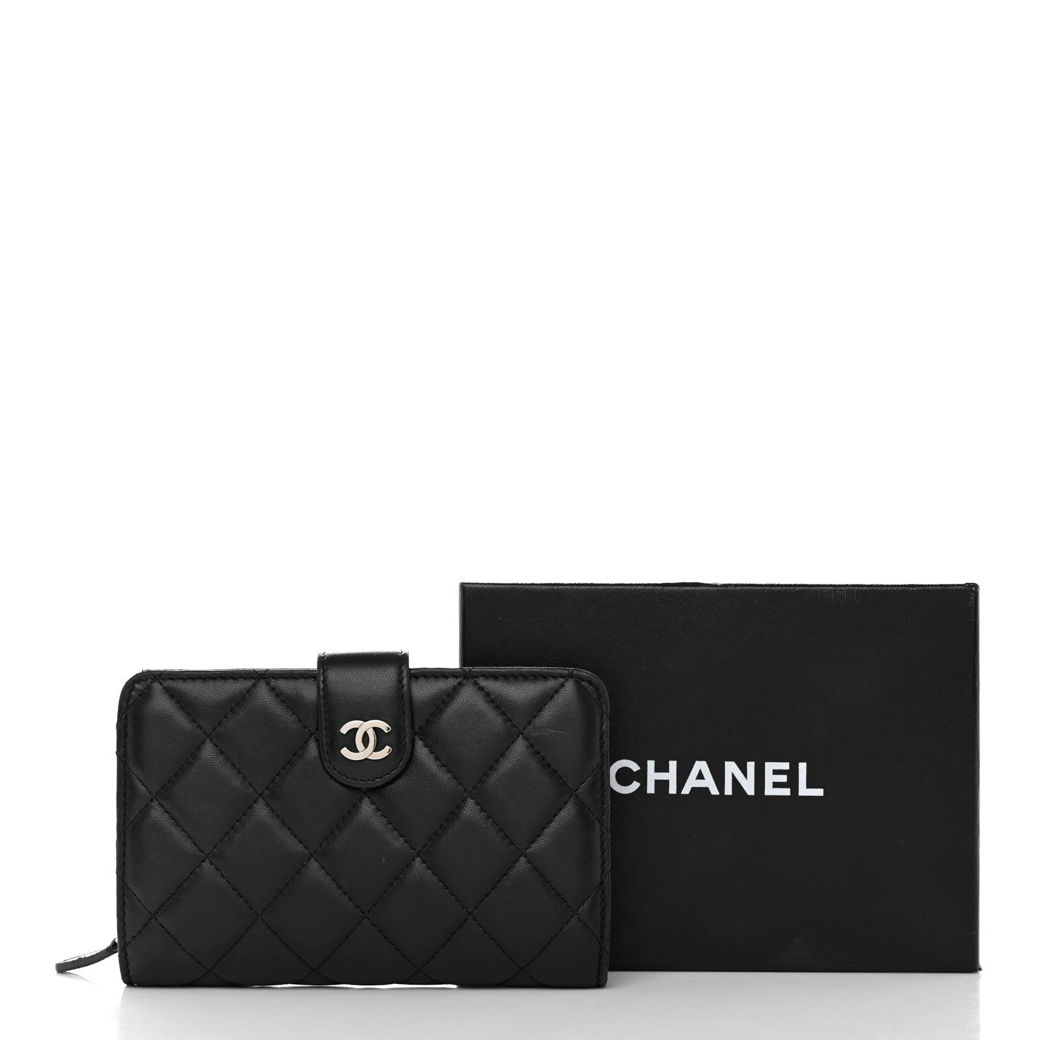Chanel Lambskin Quilted Zipped Pocket Wallet Black 14 of 14