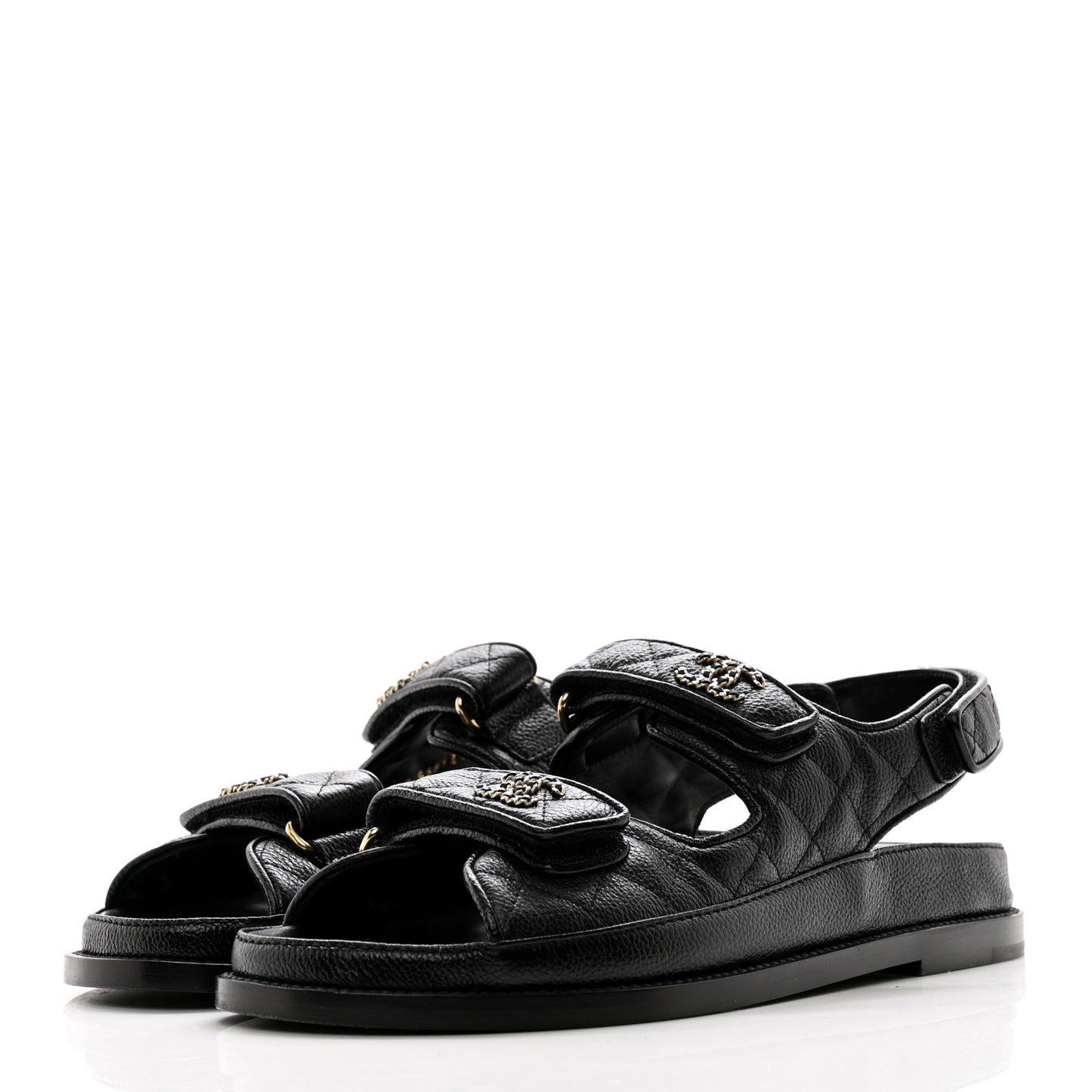 Grained Calfskin Velcro Dad Sandals 38 Black