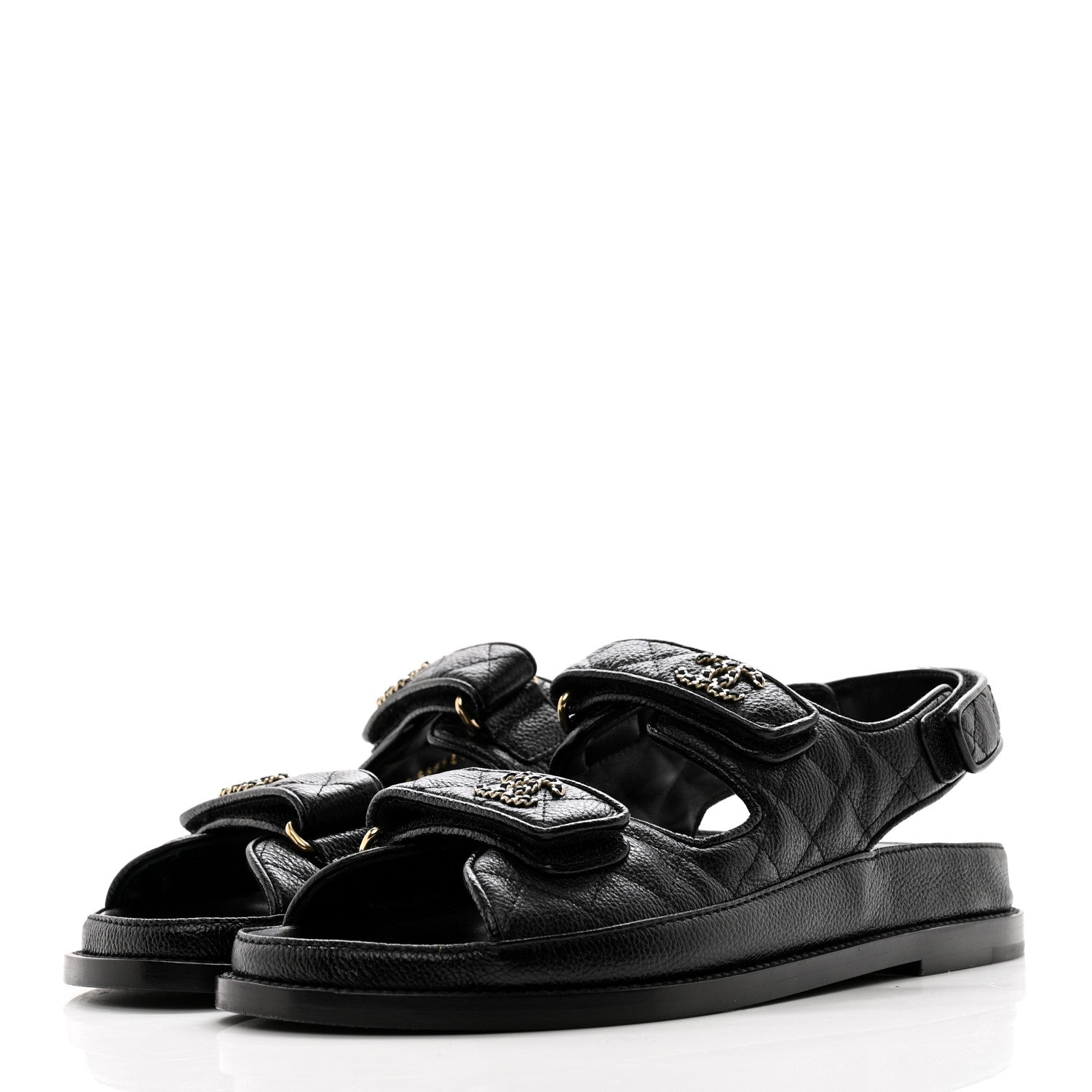 Chanel Grained Calfskin Velcro Dad Sandals 38 Black 3 of 9
