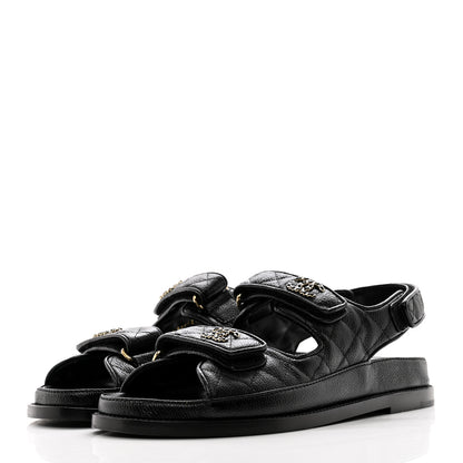 Chanel Grained Calfskin Velcro Dad Sandals 38 Black 3 of 9