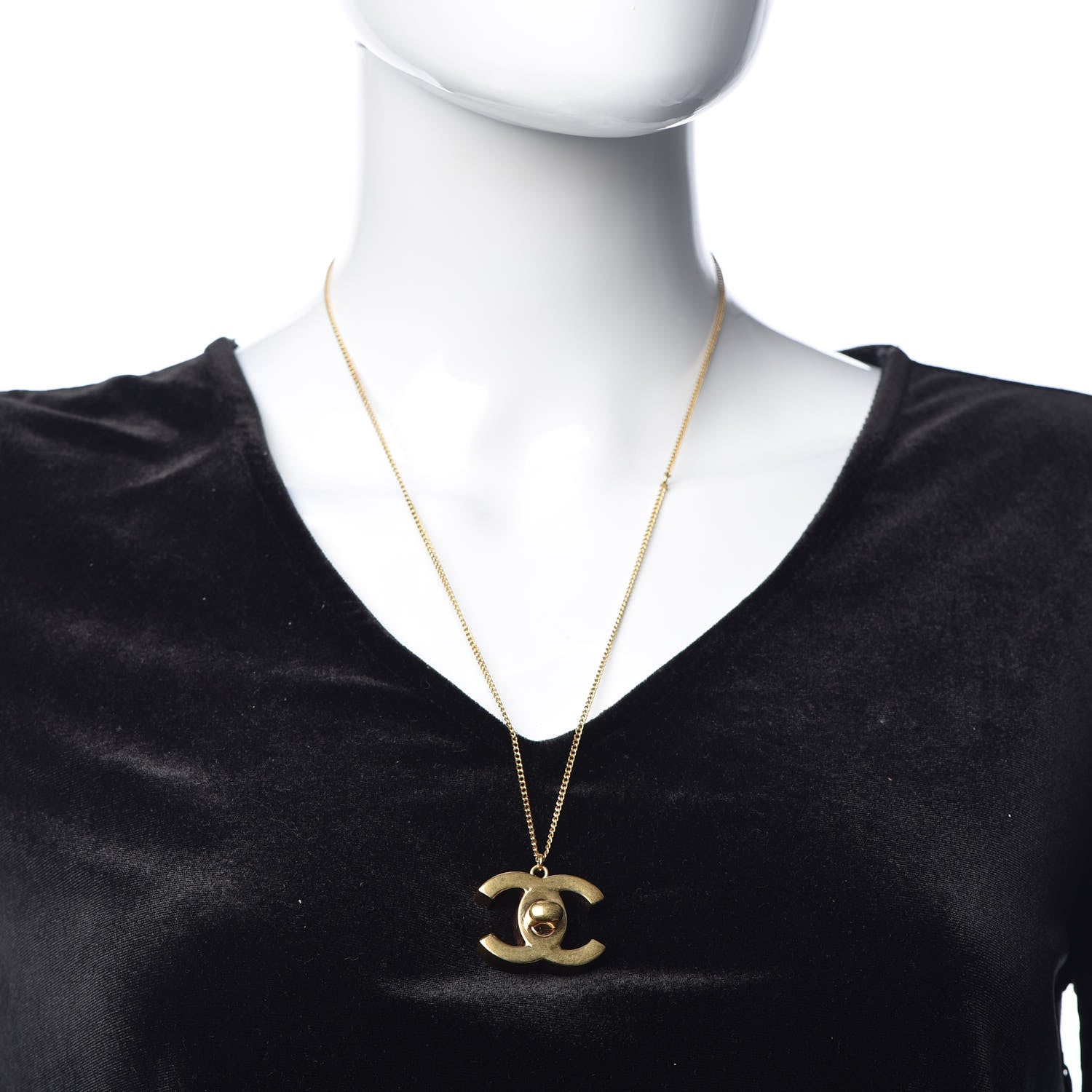 Chanel Large CC Turn Lock Pendant Necklace Gold 2 of 5