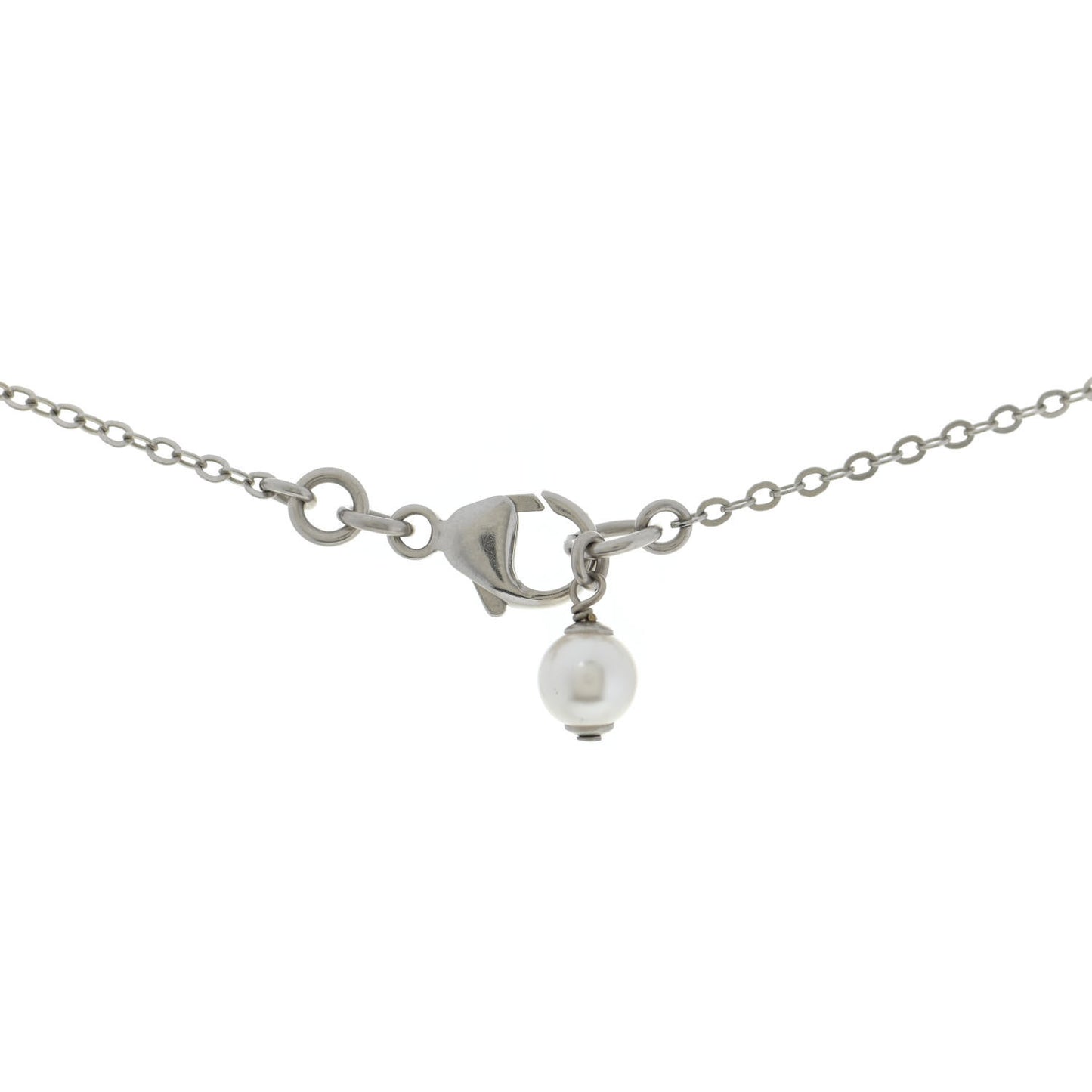 Crystal Pearl CC Bow Long Necklace Silver