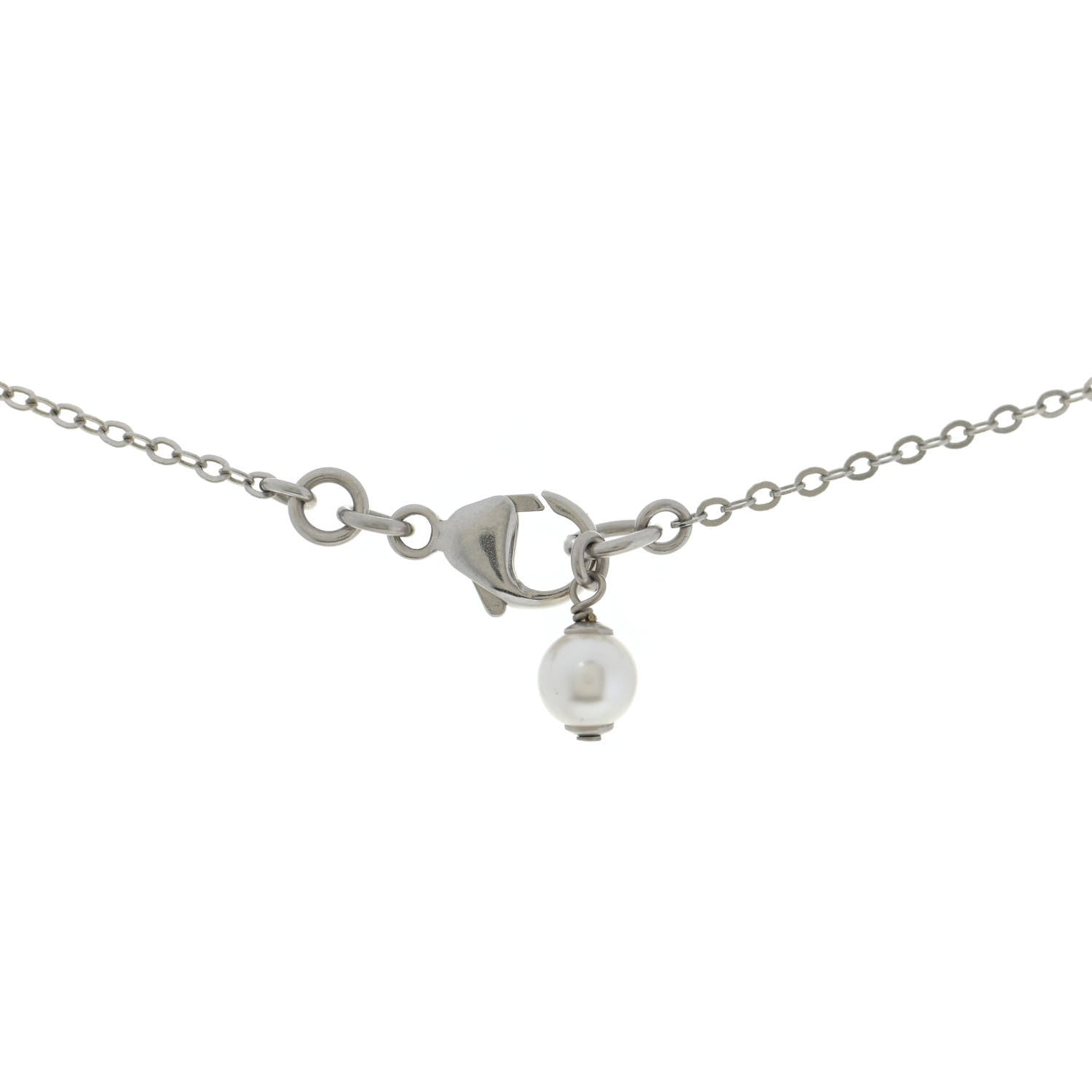 Chanel Crystal Pearl CC Bow Long Necklace Silver 5 of 6