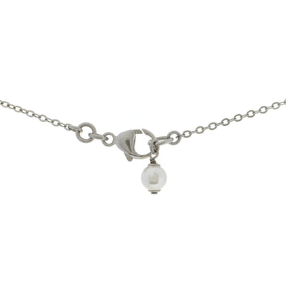 Chanel Crystal Pearl CC Bow Long Necklace Silver 5 of 6