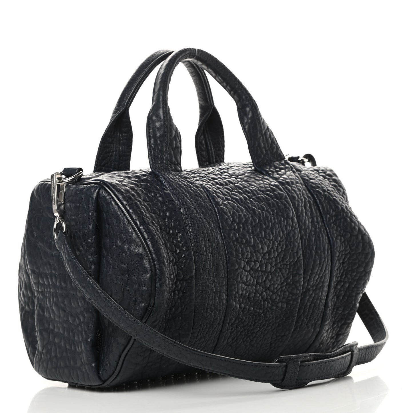 Pebbled Lambskin Rocco Navy Silver Hardware