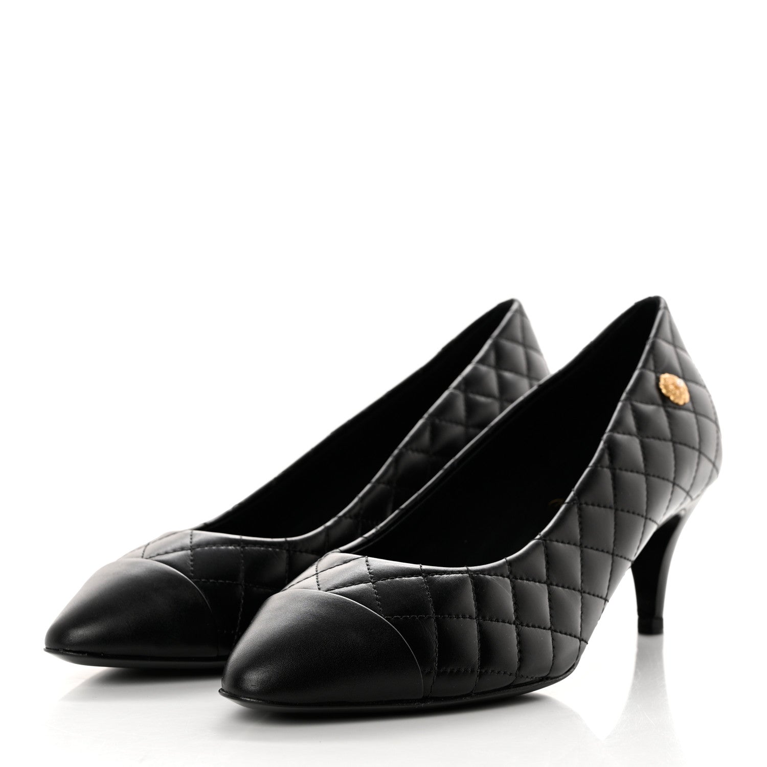 Chanel Calfskin Quilted Cap Toe Camellia Pumps 37 Black 3 of 9