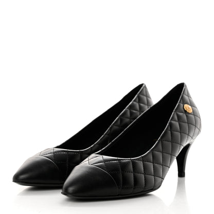 Chanel Calfskin Quilted Cap Toe Camellia Pumps 37 Black 3 of 9