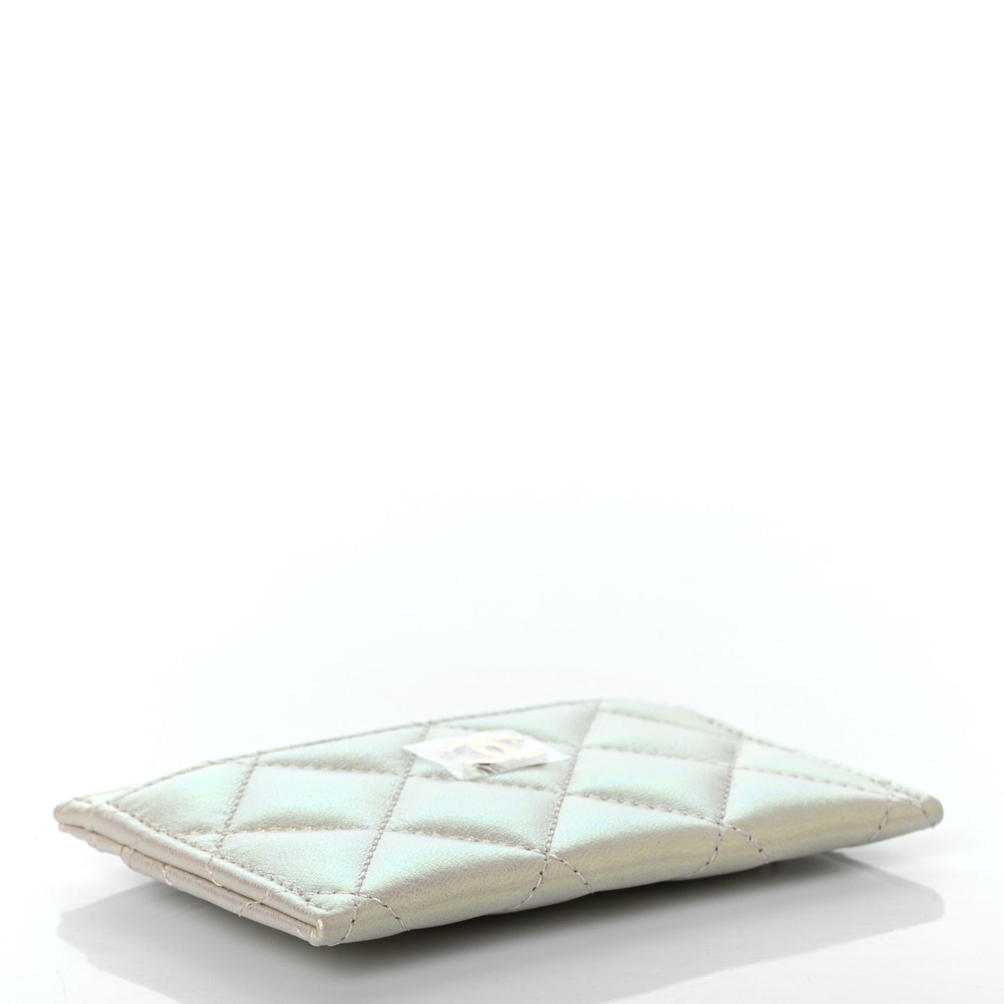 Iridescent Lambskin Quilted Card Holder Ivory