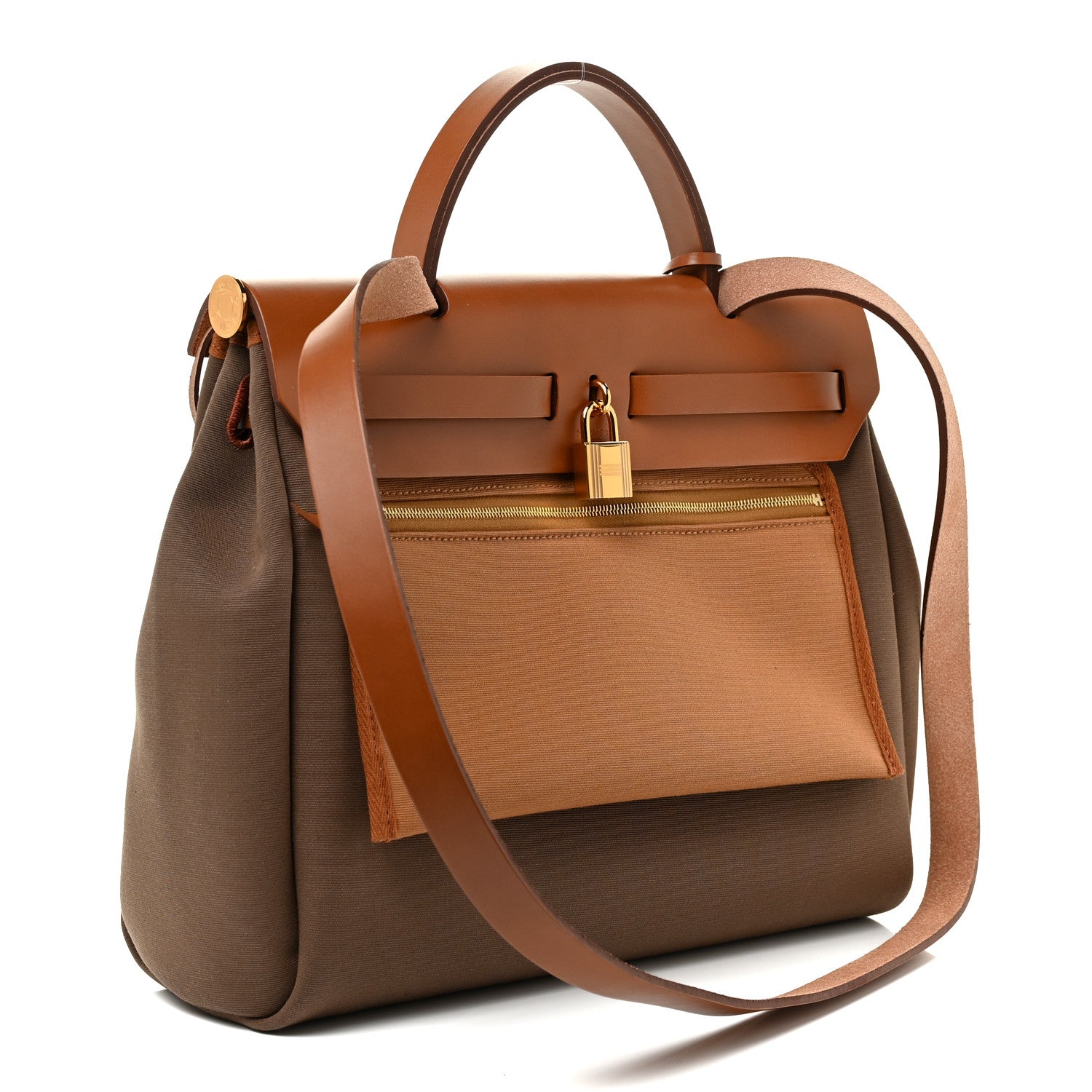 Hermes Vache Hunter Toile Herbag Zip 31 PM Etoupe Dune Fauve 3 of 11