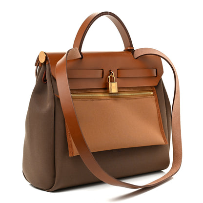 Hermes Vache Hunter Toile Herbag Zip 31 PM Etoupe Dune Fauve 3 of 11