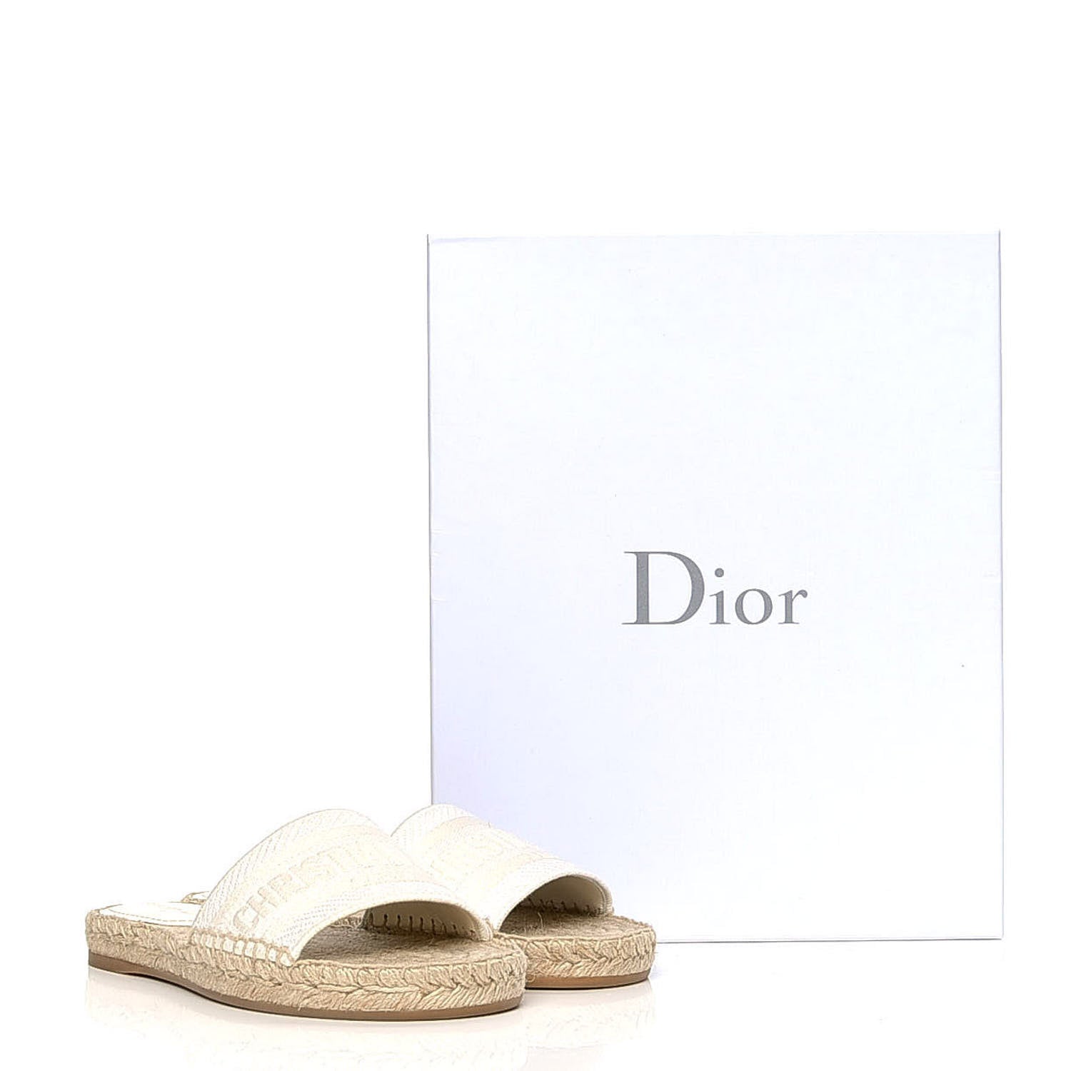 Christian Dior Canvas Embroidered Granville Espadrille Flat Slide Sandals 35 Ivory 10 of 10