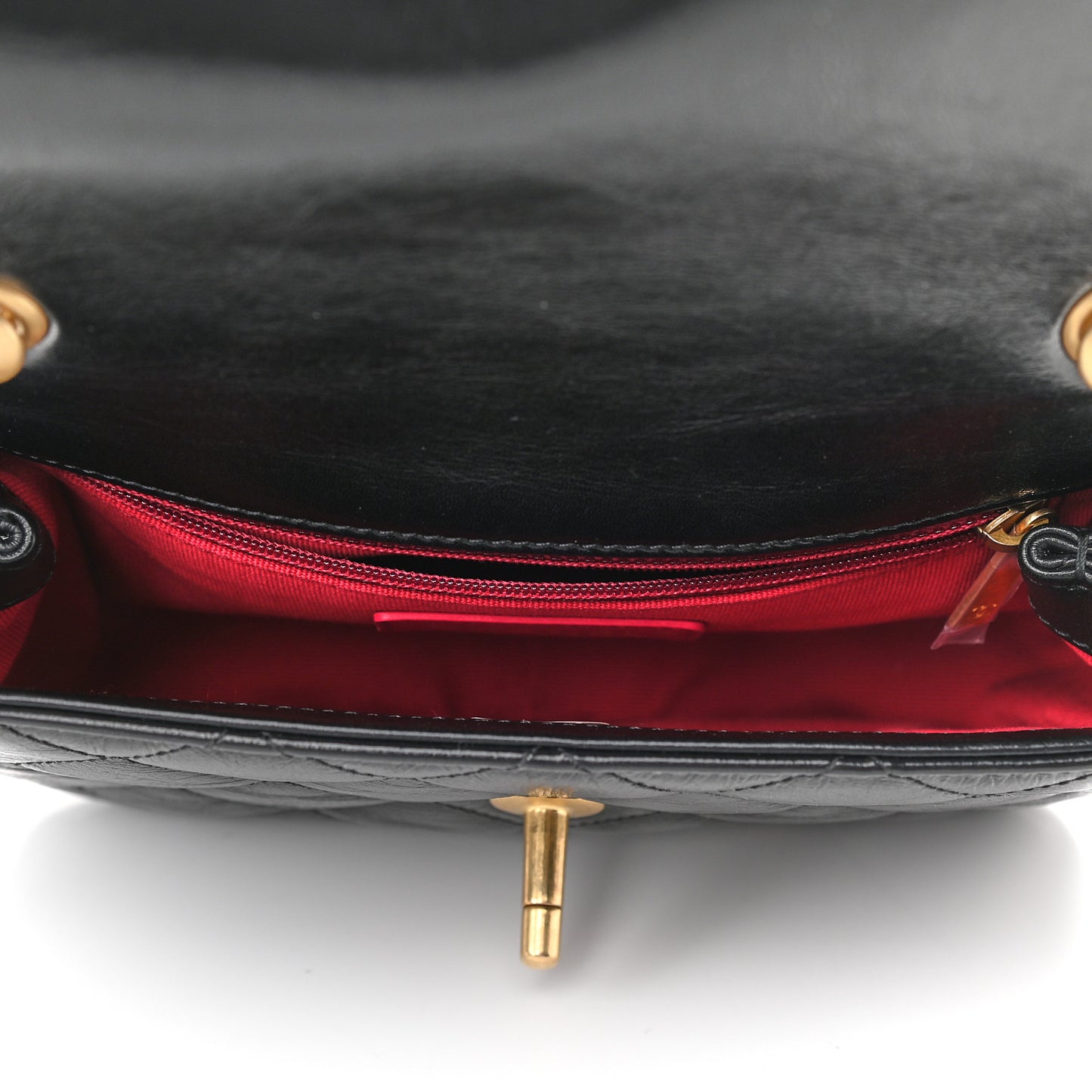 Glazed Calfskin Quilted Mini Pearl Side Flap Black
