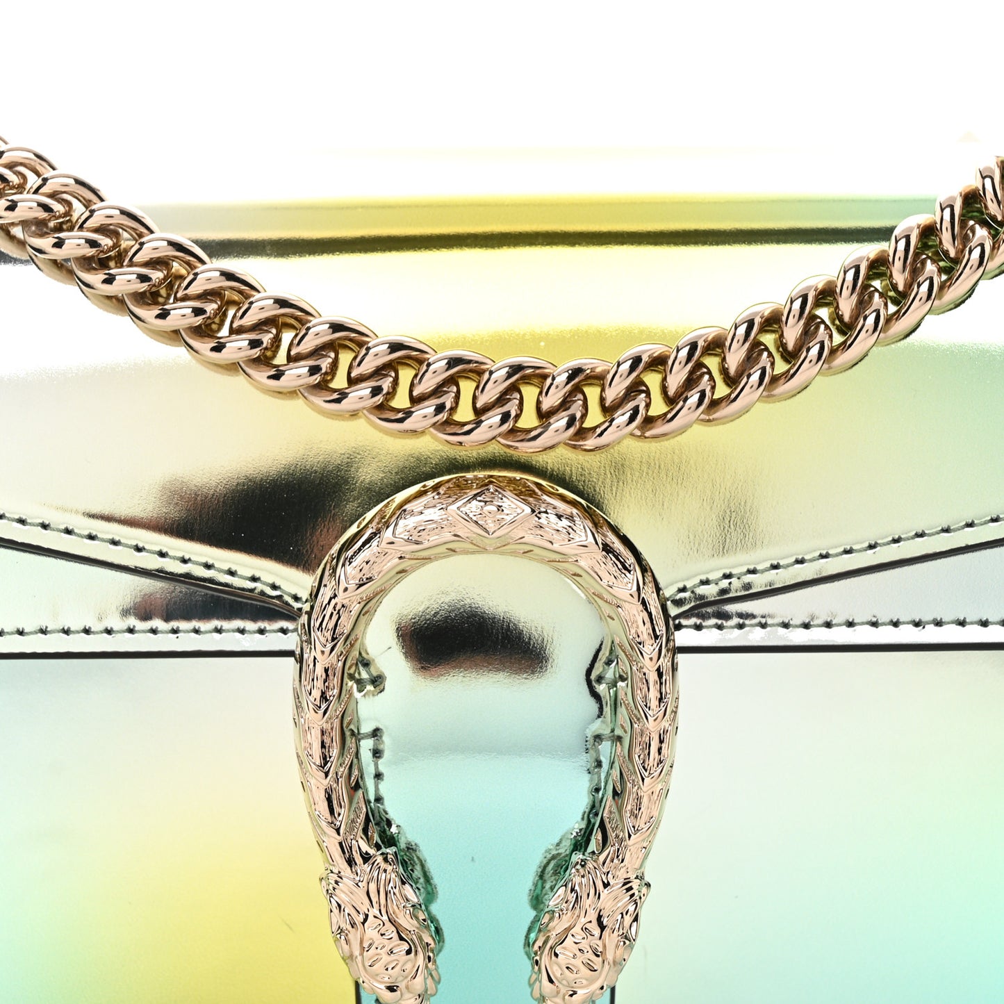Piuma Shade Lux Mirrored Calfskin Small Dionysus Shoulder Bag Glacial Yellow Silver
