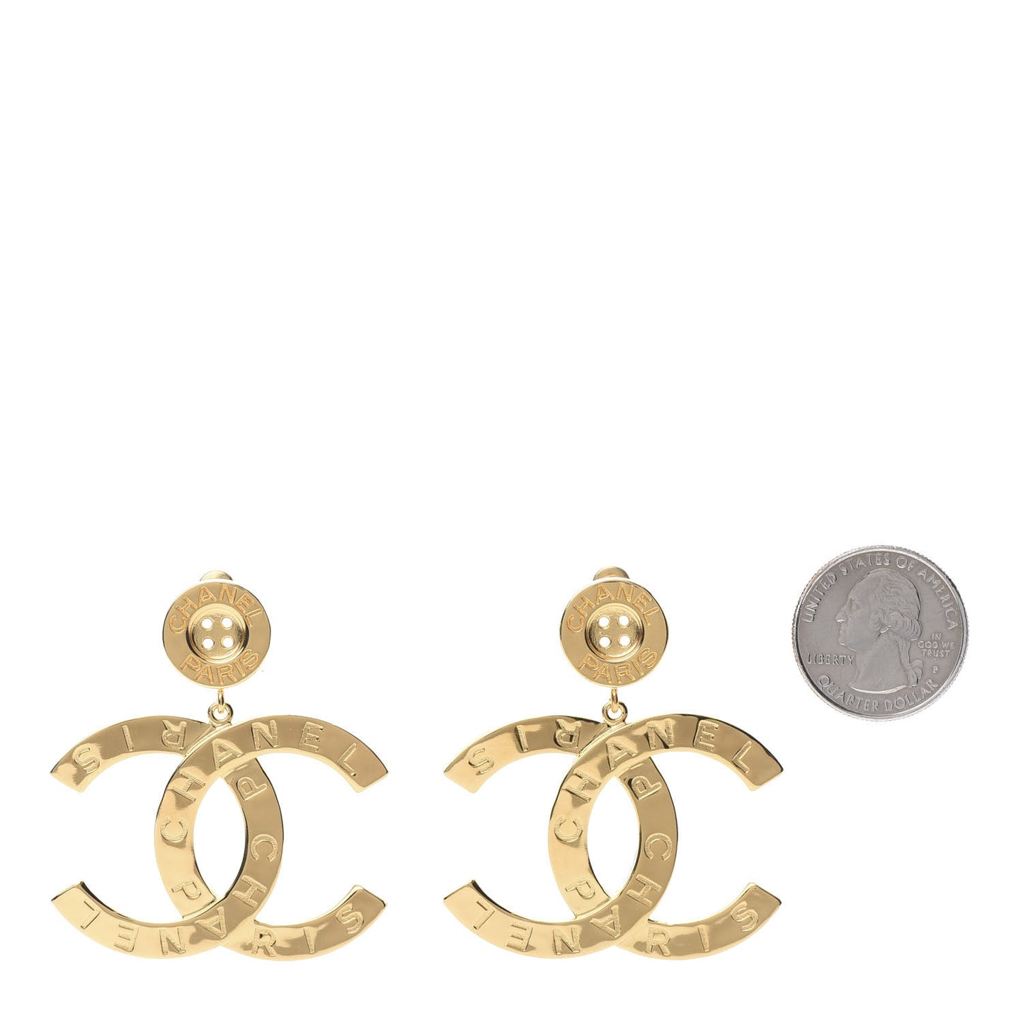 Metal Large Paris Button Earrings Gold