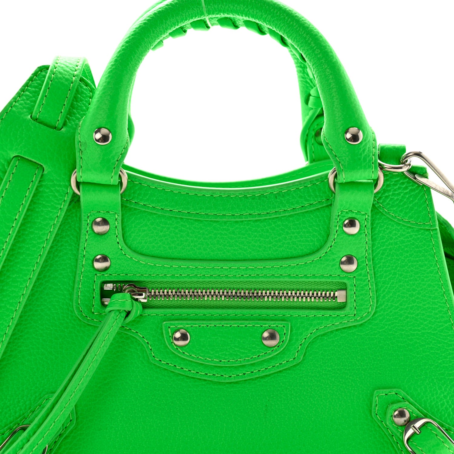Balenciaga Grained Calfskin Neo Classic Silver Hardware Mini City Fluo Green 7 of 10
