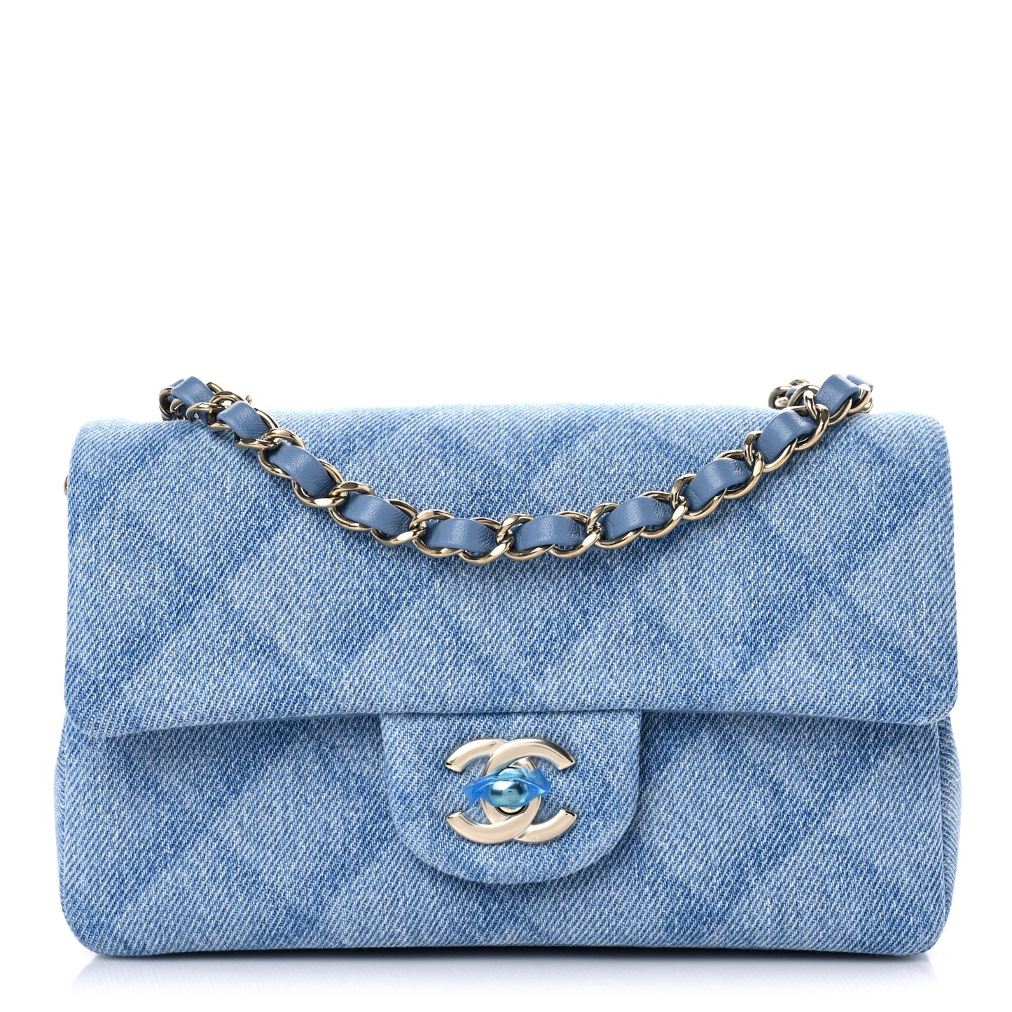 Denim Quilt Print Mini Rectangular Flap Light Blue