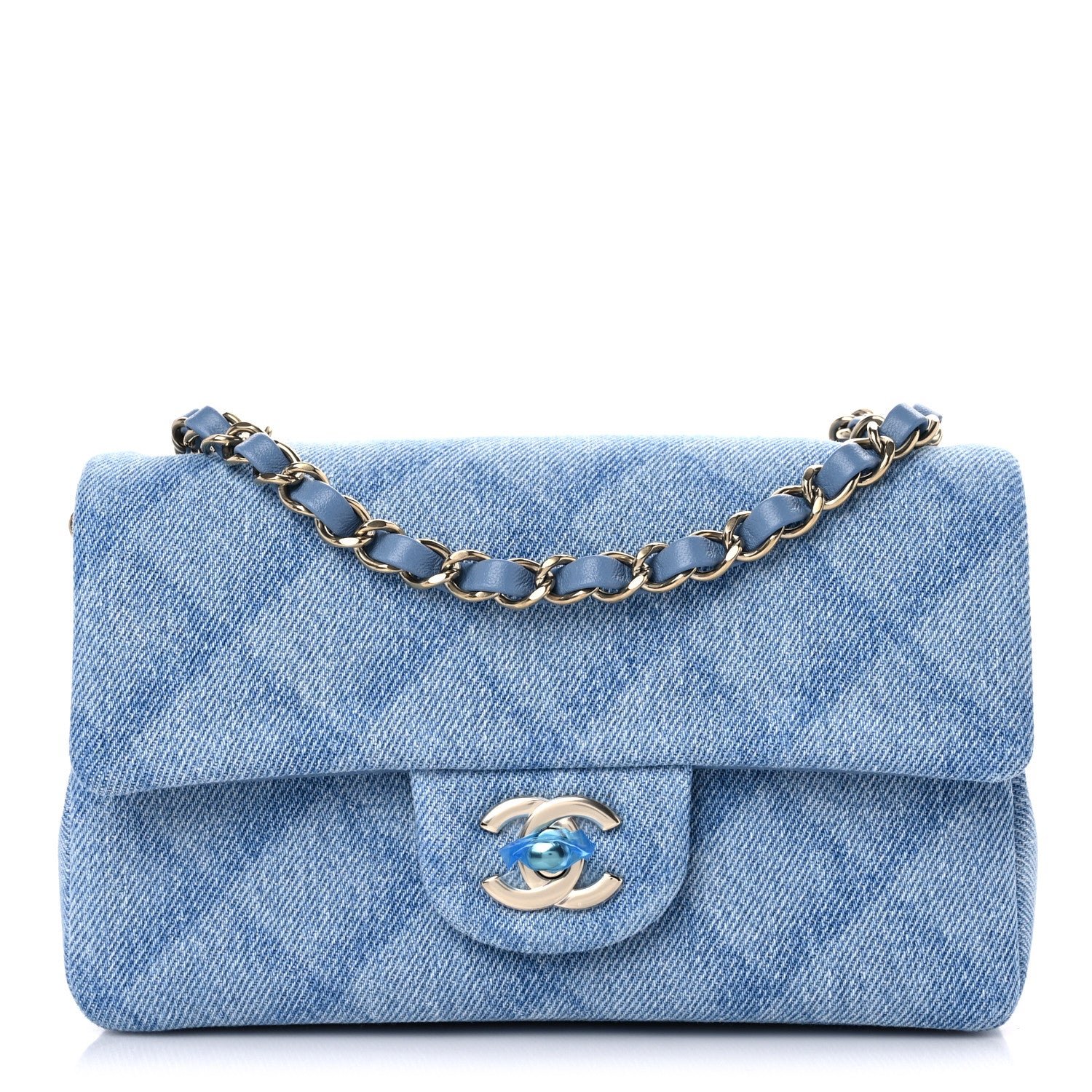 Chanel Denim Quilt Print Mini Rectangular Flap Light Blue 1 of 10