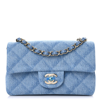 Chanel Denim Quilt Print Mini Rectangular Flap Light Blue 1 of 10