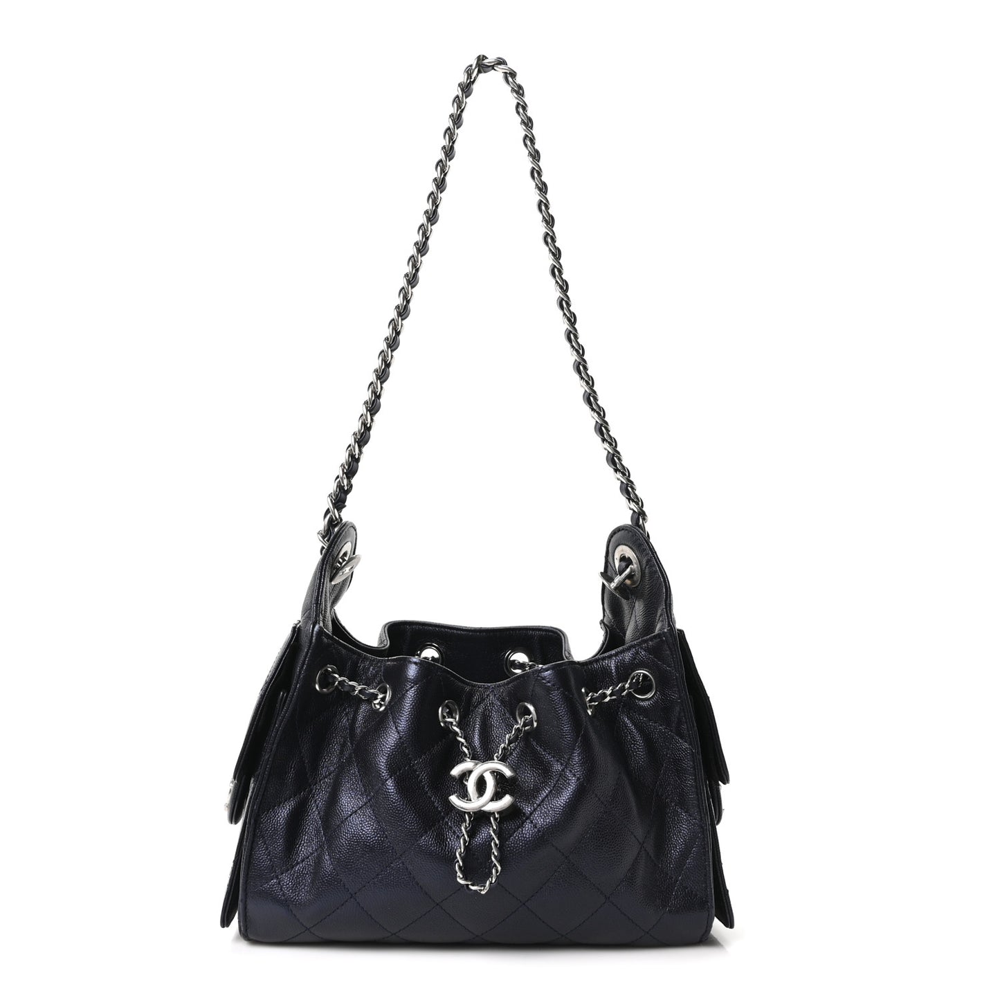 Metallic Caviar Quilted Mini Chanel 25 Handbag Dark Blue