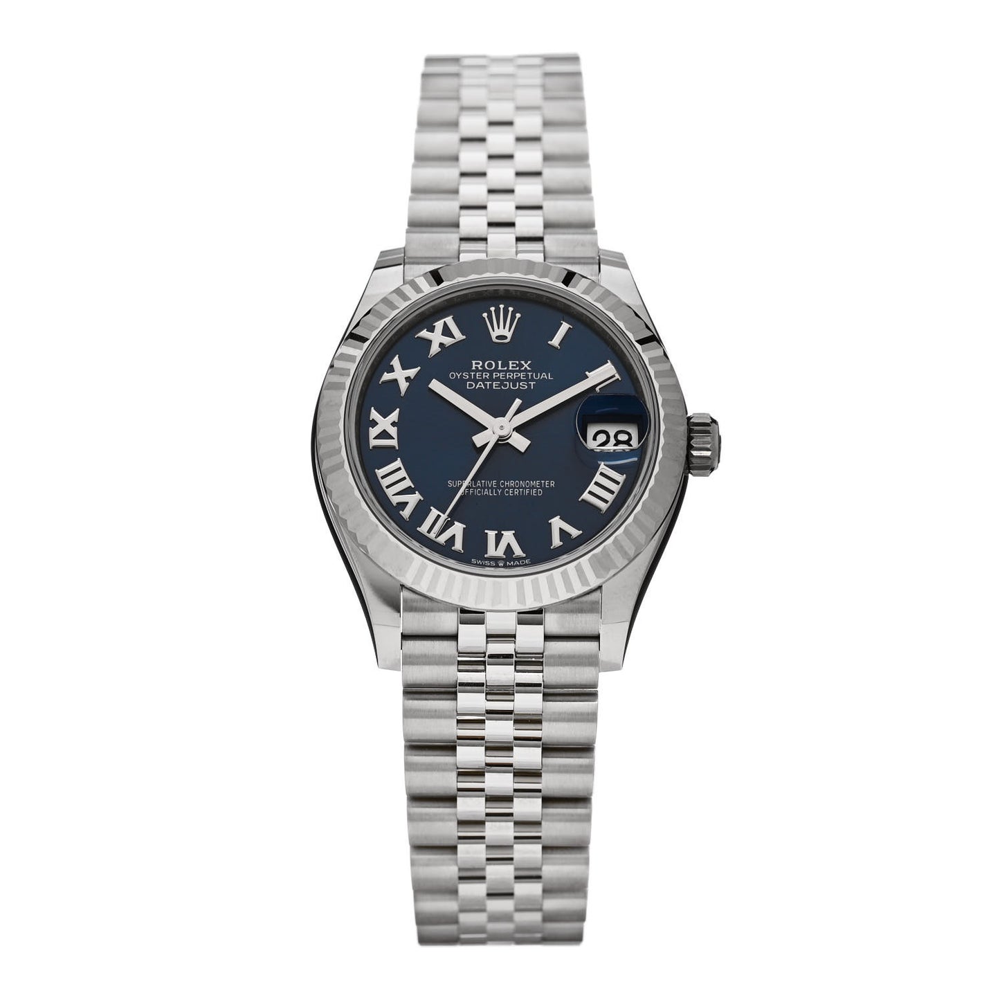 Stainless Steel 18K White Gold 31mm Oyster Perpetual Datejust Watch Bright Blue Roman 278274