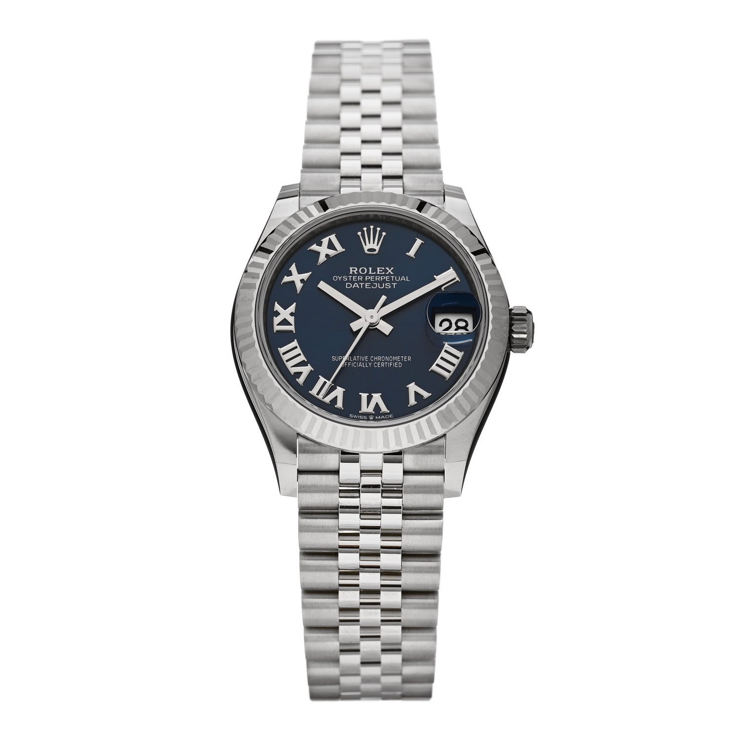 Rolex Stainless Steel 18K White Gold 31mm Oyster Perpetual Datejust Watch Bright Blue Roman 278274 1 of 5