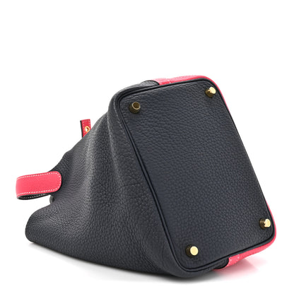 Hermes Taurillon Clemence Casaque Picotin Lock 18 PM Rose Extreme Bleu Nuit 4 of 11