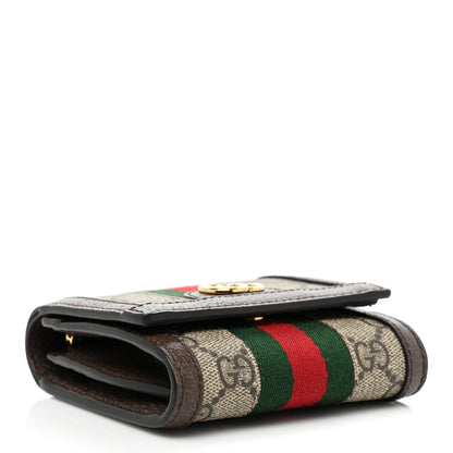 Gucci GG Supreme Monogram Textured Calfskin Web Ophidia Card Case Wallet Beige Ebony New Acero 4 of 9