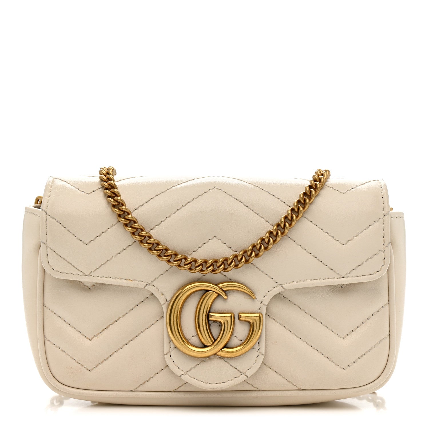 Gucci Calfskin Matelasse Super Mini GG Marmont Shoulder Bag White 1 of 13