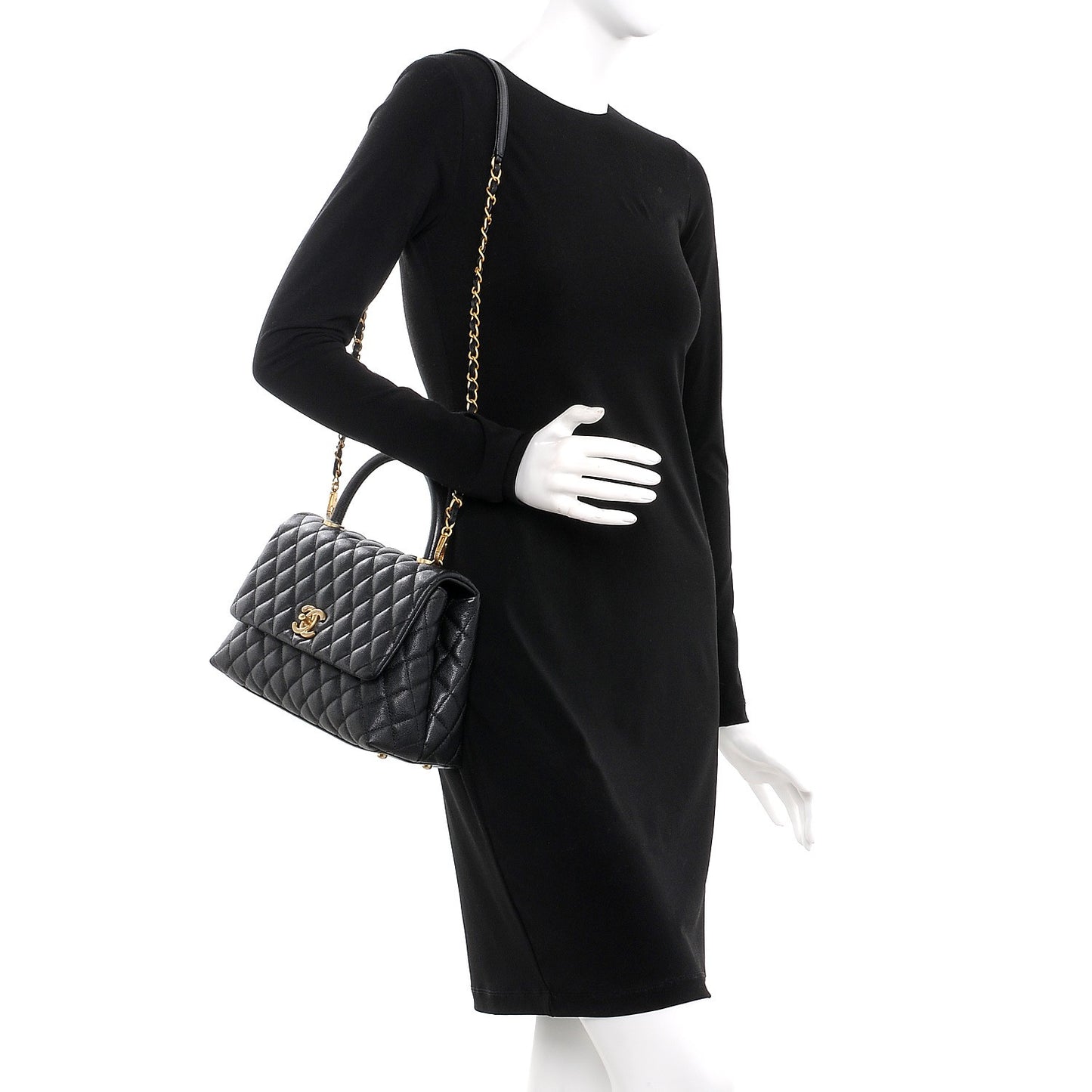 Caviar Quilted Small Coco Handle Flap Black