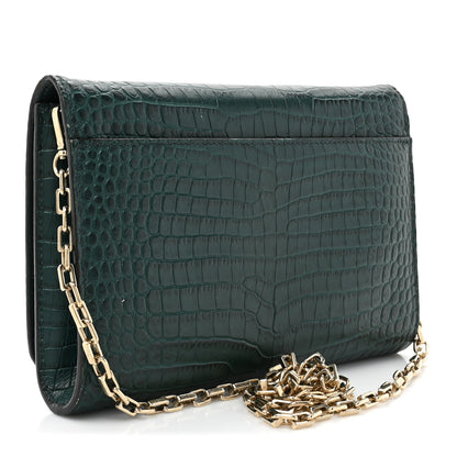 Jimmy Choo Calfskin Crocodile Embossed Varenne Chain Clutch Dark Green 3 of 19