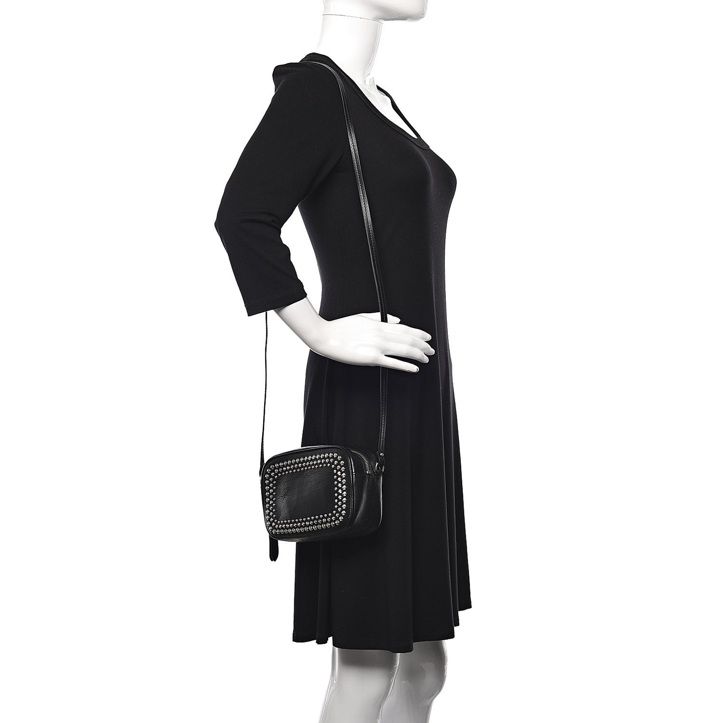 Calfskin Studded Camera Shoulder Bag Black
