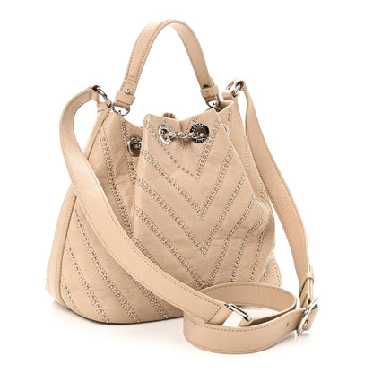 Chanel Calfskin Studded Chevron Quilted Small Stud Wars Drawstring Bag Beige 3 of 10