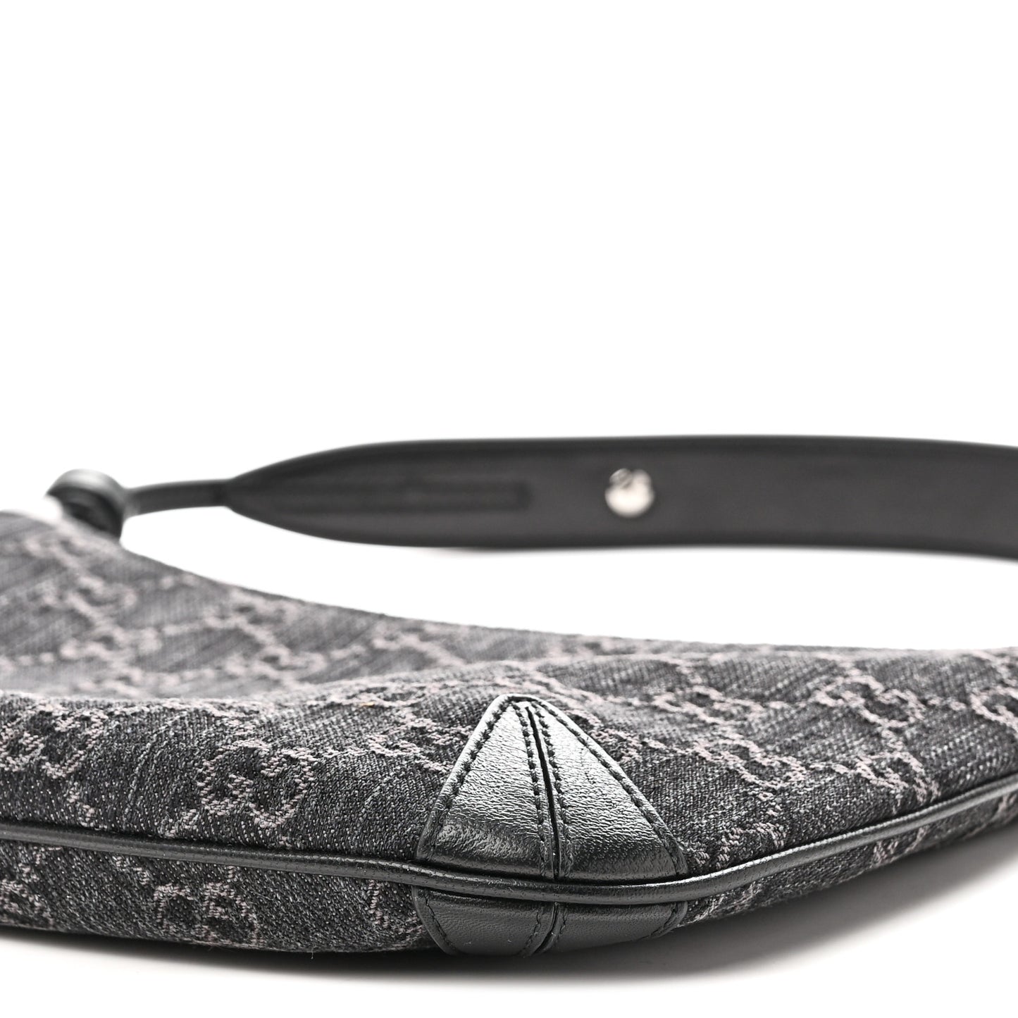 Jacquard Black Denim GG Monogram Horsebit Slim Small Shoulder Bag Black Grey