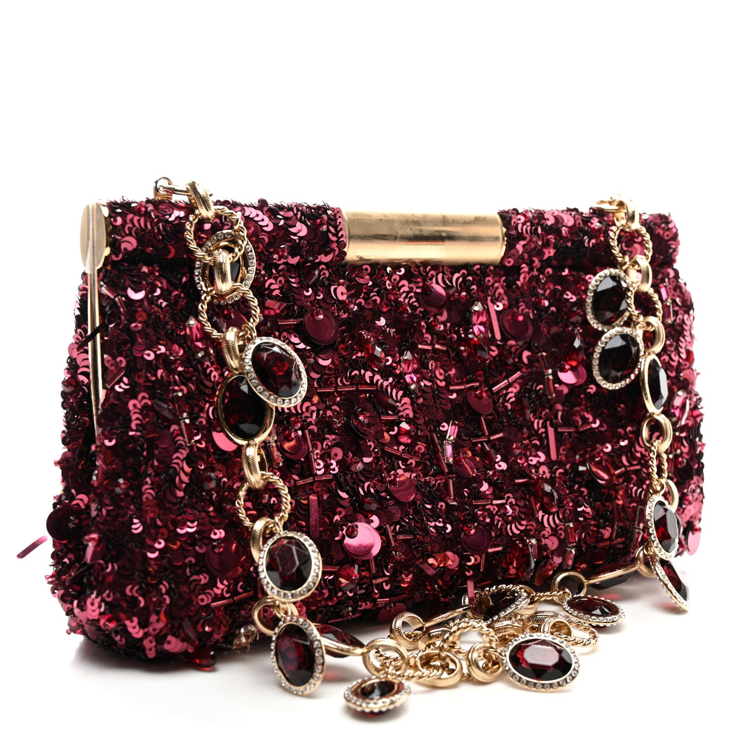 Sequin Crystal Embellished Marlene Chain Clutch Bordeaux Rosso