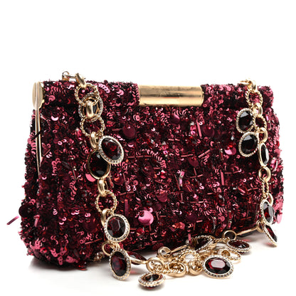 Dolce & Gabbana Sequin Crystal Embellished Marlene Chain Clutch Bordeaux Rosso 3 of 12