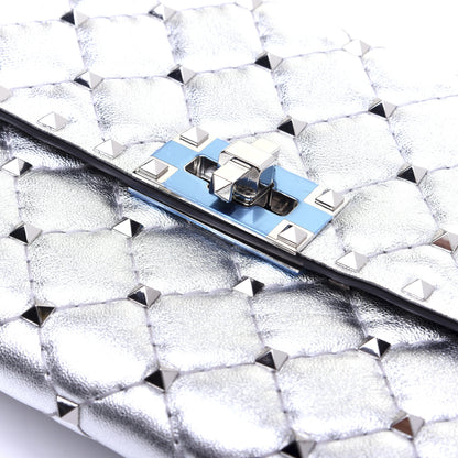 Valentino Garavani Metallic Lambskin Rockstud Spike Wallet on Chain Silver 10 of 18